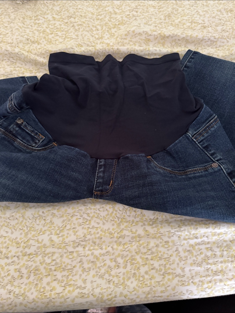 Indigo Blue Dark Blue Denim Maternity Jeans with Black Waist Panel